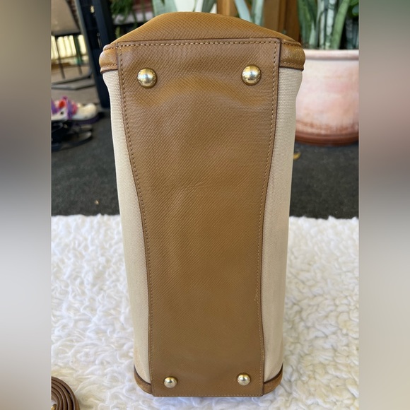 Prada Cuir Frame Convertible Tote Canvas And Saffiano Leather Bag - Picture 7 of 14